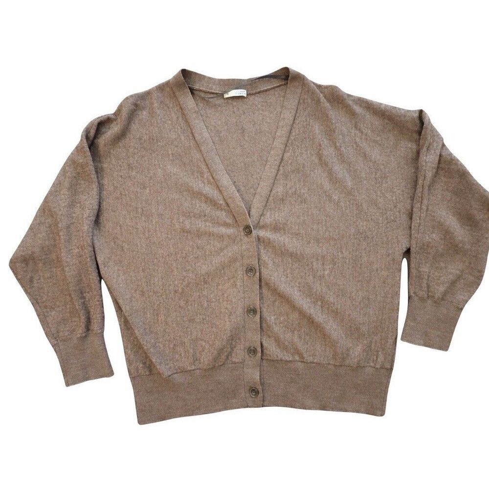 GLACIER Lusso Cardigan Sweater Womens M Taupe V Neck Button Front Wool Blend - Picture 2 of 4